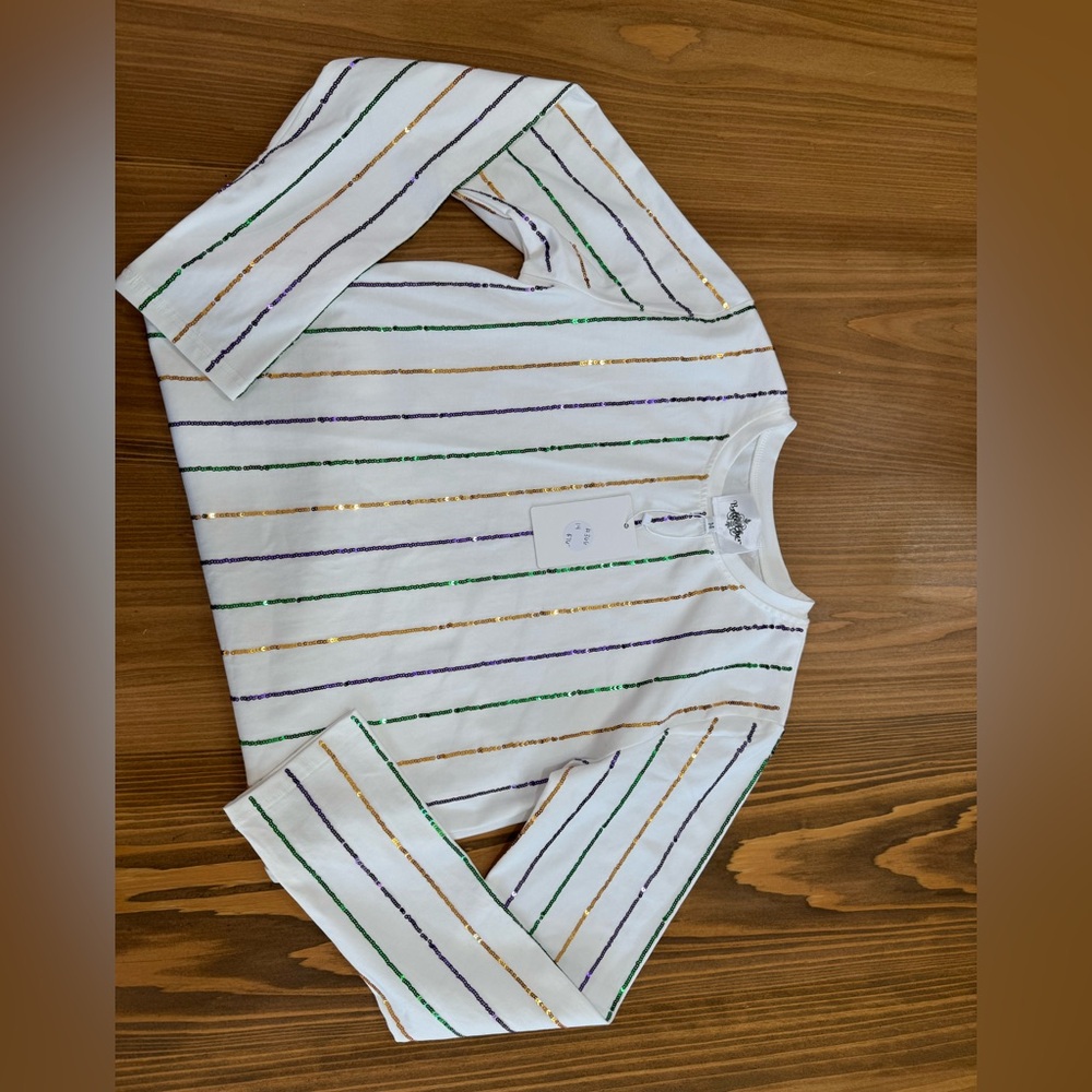Mardi Gras sequin long sleeve shirt. Youth 14